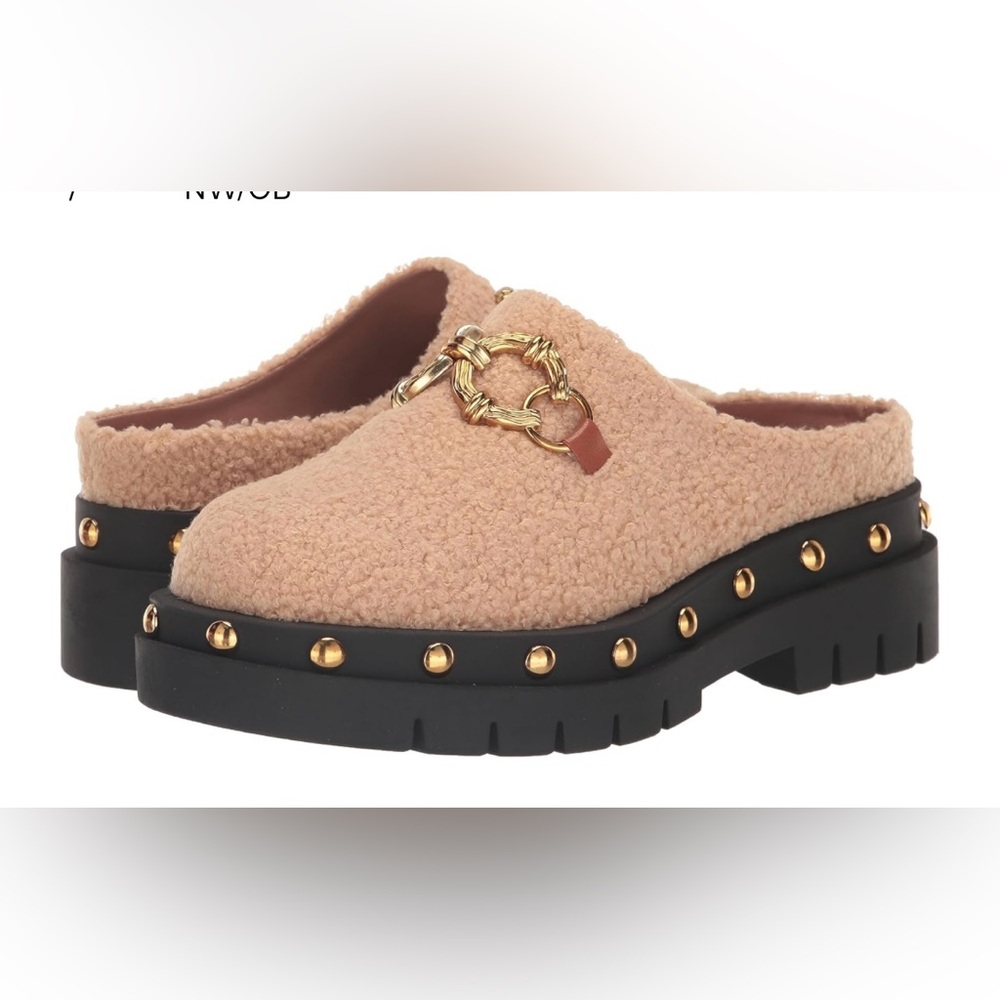 Circus by Sam Edelman Tan Sherpa Mule with Gold Chain size 8.5